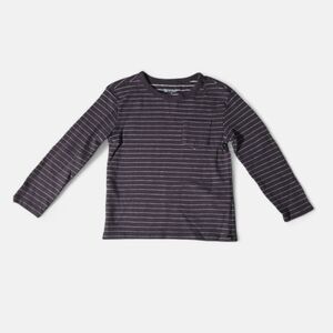 Cat & Jack Black and White Striped Long-Sleeve Pocket Tee | Size XS (4/5)